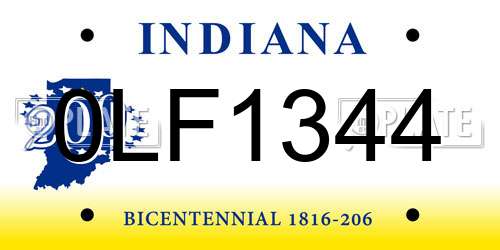 0LF1344 Indiana License Plate