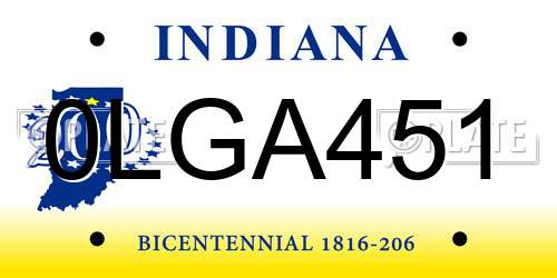 0LGA451 Indiana License Plate