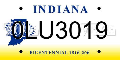 0LU3019 Indiana License Plate