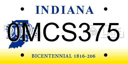 0MCS375 Indiana License Plate