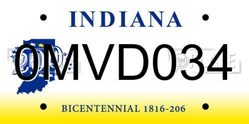 0MVD034 Indiana License Plate