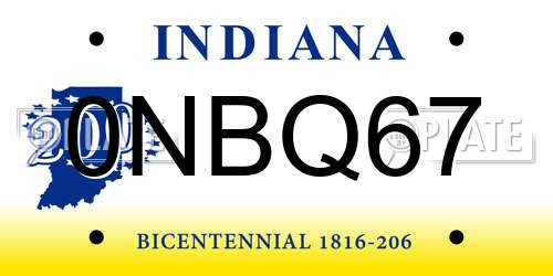 0NBQ67 Indiana License Plate