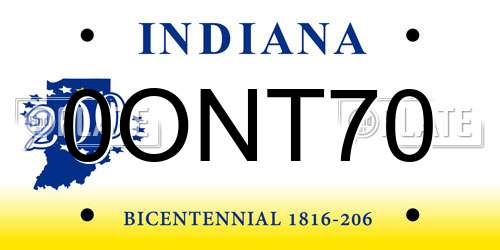 0ONT70 Indiana License Plate