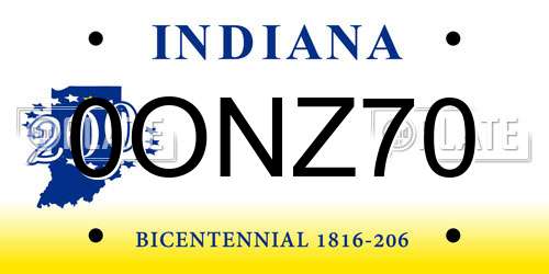 0ONZ70 Indiana License Plate