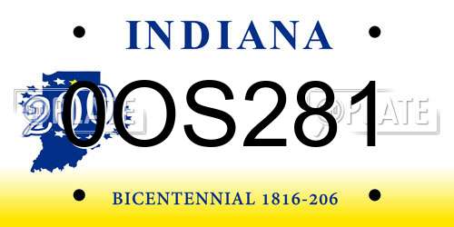0OS281 Indiana License Plate