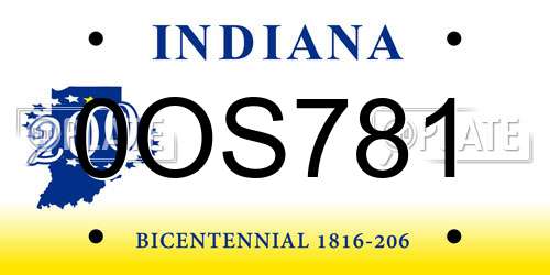 0OS781 Indiana License Plate