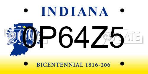0P64Z5 Indiana License Plate