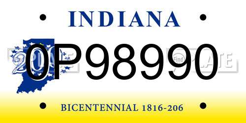 0P98990 Indiana License Plate