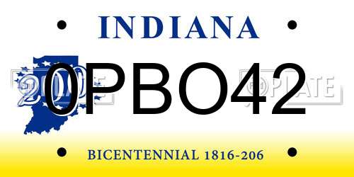 0PBO42 Indiana License Plate