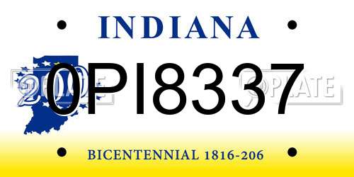 0PI8337 Indiana License Plate