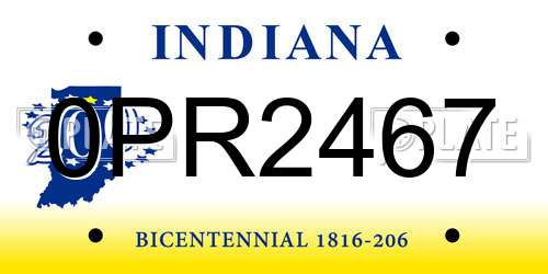 0PR2467 Indiana License Plate
