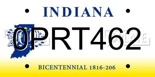 0PRT462 Indiana License Plate