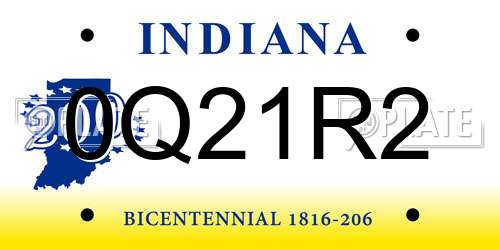 0Q21R2 Indiana License Plate