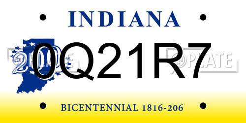 0Q21R7 Indiana License Plate