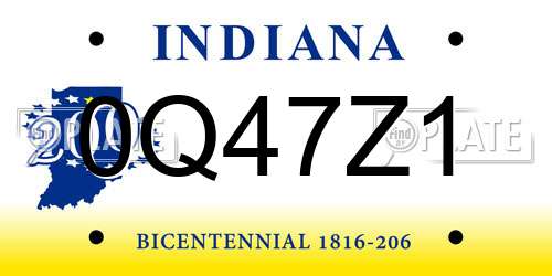 0Q47Z1 Indiana License Plate