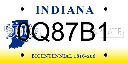 0Q87B1 Indiana License Plate