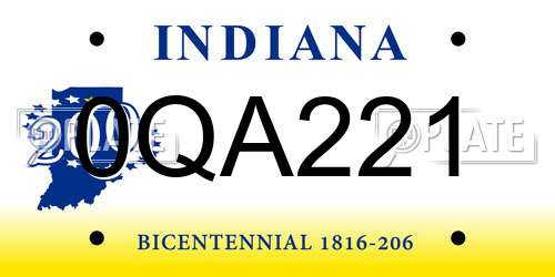 0QA221 Indiana License Plate