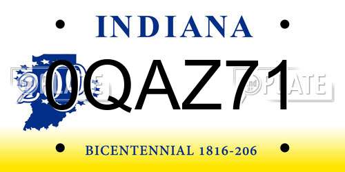 0QAZ71 Indiana License Plate