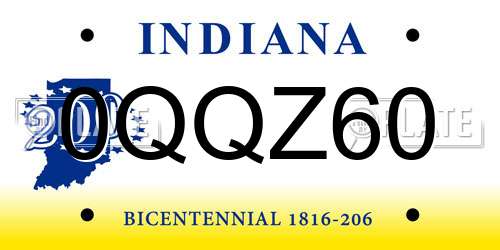 0QQZ60 Indiana License Plate