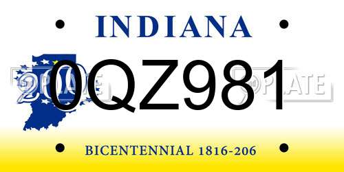 0QZ981 Indiana License Plate