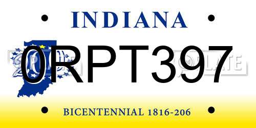 0RPT397 Indiana License Plate