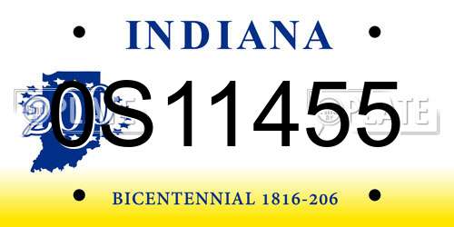 0S11455 Indiana License Plate
