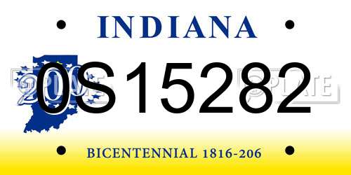0S15282 Indiana License Plate