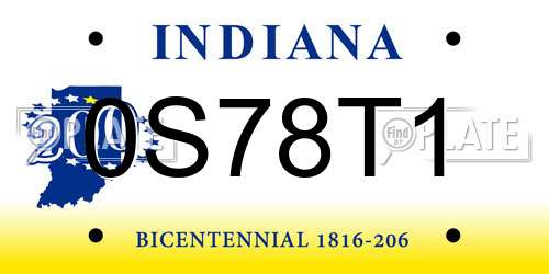 0S78T1 Indiana License Plate