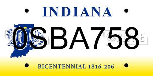 0SBA758 Indiana License Plate