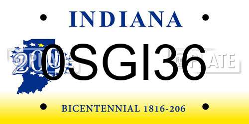0SGI36 Indiana License Plate
