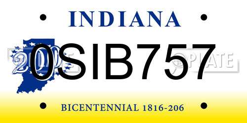 0SIB757 Indiana License Plate