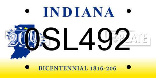 0SL492 Indiana License Plate