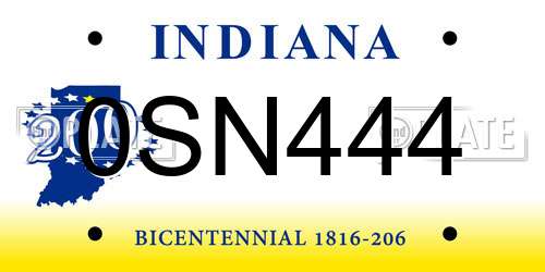 0SN444 Indiana License Plate