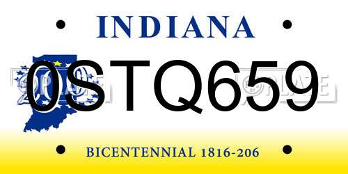 0STQ659 Indiana License Plate