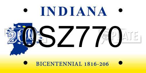 0SZ770 Indiana License Plate