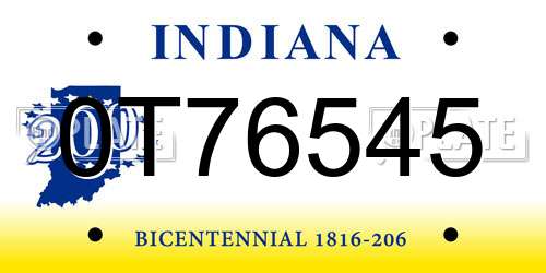 0T76545 Indiana License Plate