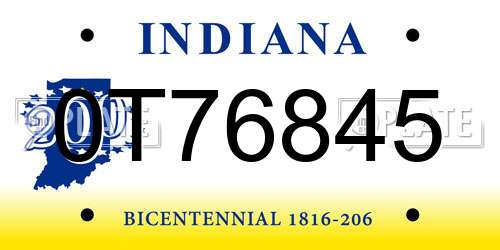 0T76845 Indiana License Plate