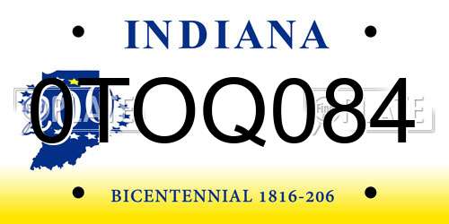 0TOQ084 Indiana License Plate
