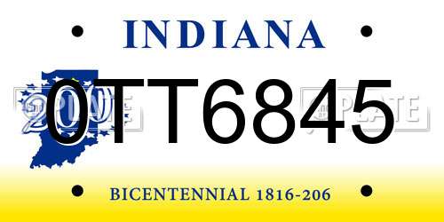 0TT6845 Indiana License Plate