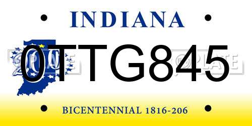 0TTG845 Indiana License Plate
