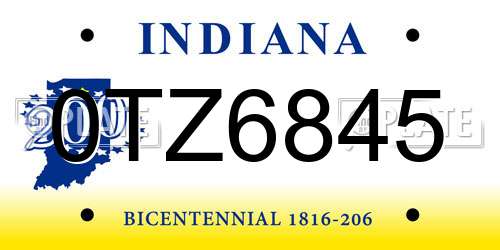 0TZ6845 Indiana License Plate