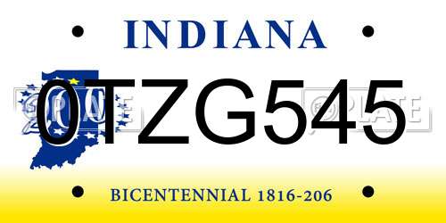 0TZG545 Indiana License Plate