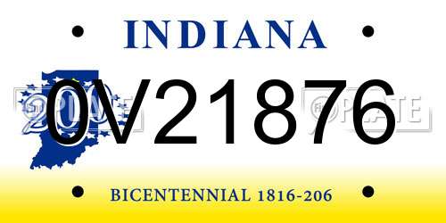 0V21876 Indiana License Plate