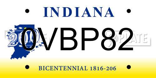 0VBP82 Indiana License Plate