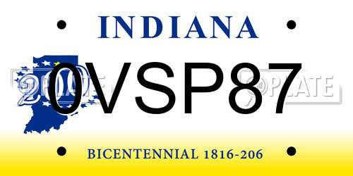 0VSP87 Indiana License Plate