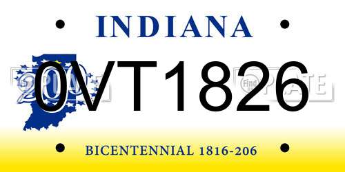 0VT1826 Indiana License Plate