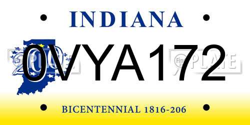 0VYA172 Indiana License Plate