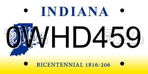 0WHD459 Indiana License Plate