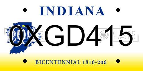 0XGD415 Indiana License Plate