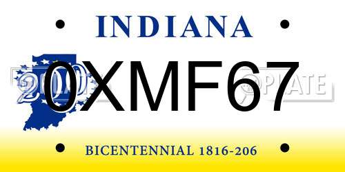 0XMF67 Indiana License Plate